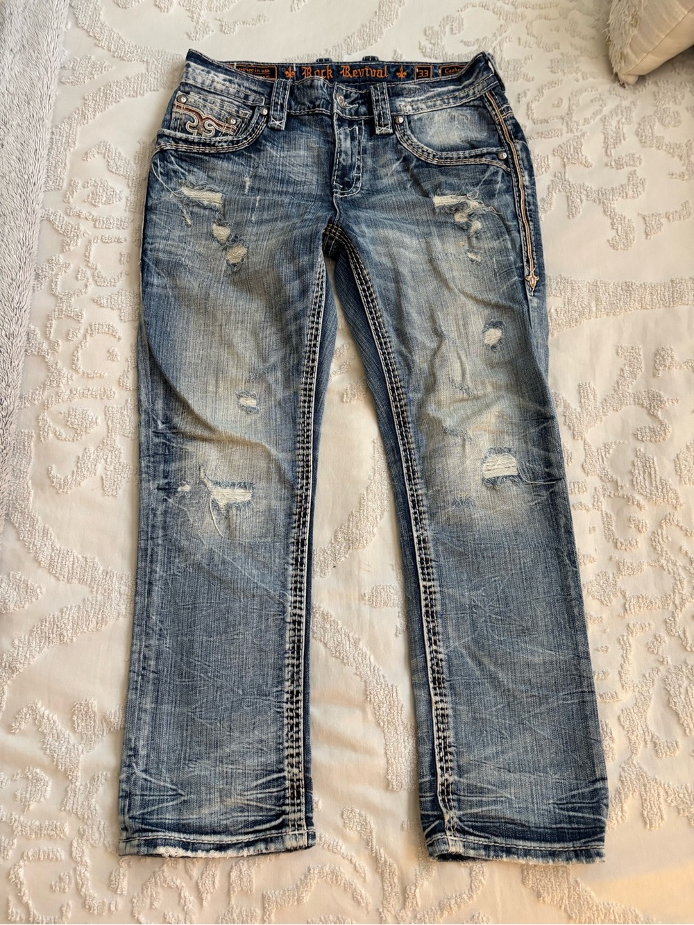 Rock Revival Slim Distressed Light Blue Jeans